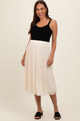 Cream Swiss Dot Pleated Maternity Midi Skirt