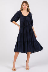 Navy Tiered Maternity Midi Dress