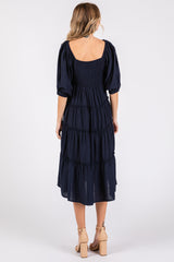 Navy Tiered Midi Dress