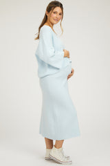 Light Blue V-Neck Knit Maternity Skirt Set