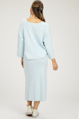 Light Blue V-Neck Knit Maternity Skirt Set