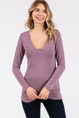 Mauve V-Neck Long Sleeve Maternity Top