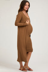 Camel Ribbed Cardigan 2 Piece Maternity Set