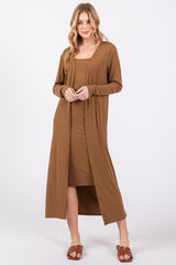 Camel Ribbed Cardigan 2 Piece Maternity Set