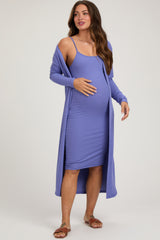 Light Purple Ribbed Cardigan 2 Piece Maternity Set