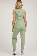 Light Olive Hooded Button Up Maternity Jumpsuit