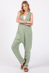 Light Olive Hooded Button Up Maternity Jumpsuit