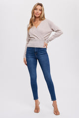 Oatmeal Surplice Knit Pullover