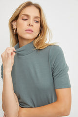 Olive Short Sleeve Turtleneck Top