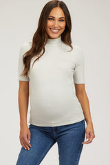 Beige Short Sleeve Turtleneck Maternity Top