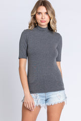 Charcoal Short Sleeve Turtleneck Top