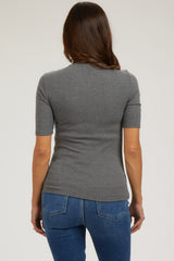 Charcoal Short Sleeve Turtleneck Maternity Top