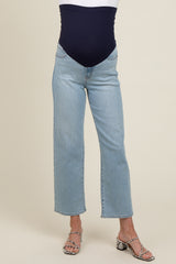 Light Blue Straight Crop Maternity Jeans