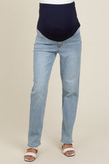 Light Blue Basic Maternity Straight Leg Jeans