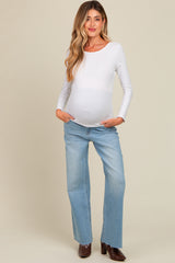 Light Blue Cut Hem Straight Leg Maternity Jeans