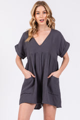 Charcoal Gauze Short Sleeve Maternity Romper