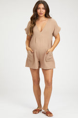 Mocha Gauze Short Sleeve Maternity Romper