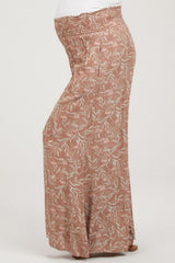 Mauve Floral Smocked Wide Leg Maternity Pants