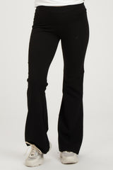 Black Flare Leg Fold Over Maternity Leggings