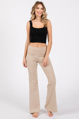 Beige Heathered Flare Leg Fold Over Maternity Leggings