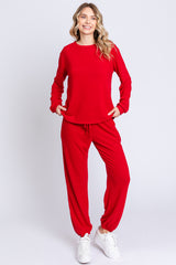 Red Soft Knit Brushed Long Sleeve Lounge Set