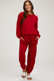 Red Soft Knit Brushed Long Sleeve Maternity Lounge Set