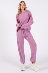 Lavender Soft Knit Brushed Long Sleeve Maternity Lounge Set