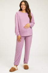 Lavender Soft Knit Brushed Long Sleeve Maternity Lounge Set