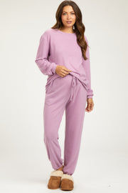 Lavender Soft Knit Brushed Long Sleeve Maternity Lounge Set