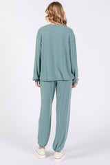 Sage Soft Knit Brushed Long Sleeve Lounge Set