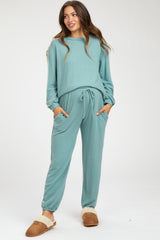 Sage Soft Knit Brushed Long Sleeve Maternity Lounge Set