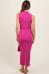 Fuchsia Ribbed Crop Front Knot Midi Skirt Maternity Set