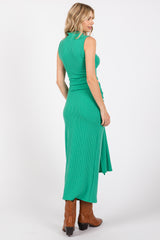 Green Ribbed Crop Front Knot Midi Skirt Set