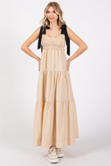 Taupe Contrast Shoulder Straps Maxi Dress