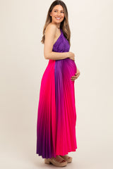 Purple Ombre Pleated Asymmetrical Maternity Maxi Dress