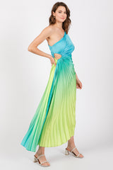 Blue Ombre Pleated Asymmetrical Maxi Dress