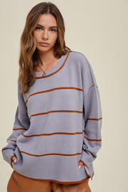 Blue Striped Sweater With Side Slits