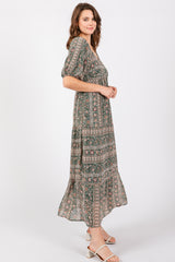 Forest Green V-Neck 3/4 Sleeve Maxi Dress