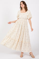 Ivory Floral Eyelet Puff Sleeve Maternity Maxi Dress