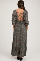 Black Floral Criss Cross Maternity Maxi Dress