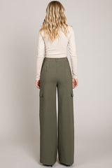 Olive Twill Wide Leg Flap Pocket Pants