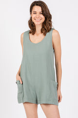 Light Olive Back Cutout Maternity Romper