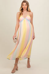 Pink Ombre Striped Braided Strap Maternity Midi Dress