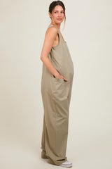 Olive Sleeveless Wide Leg Cutout Back Maternity Jumpsuit