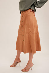 Cocoa Faux Suede Midi Skirt