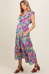 Periwinkle Ruffle V-Neck Tiered Maternity Maxi Dress