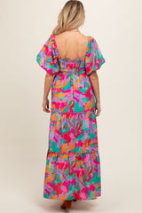 Lavender Multi Color Floral Puff Sleeve Maternity Maxi Dress