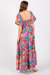 Lavender Multi Color Floral Puff Sleeve Maxi Dress