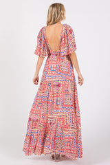 Multicolor Floral Deep V-Neck Tiered Maxi Dress