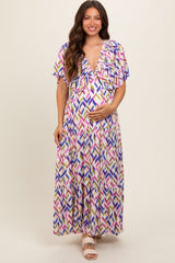 Multicolor Printed Deep V-Neck Tiered Maternity Maxi Dress